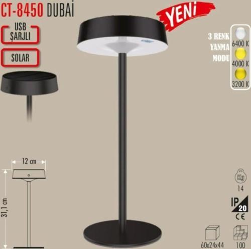 Solar Şarjlı Ledli DUBAİ Masa Lambası 3 Renk Işık Abajur