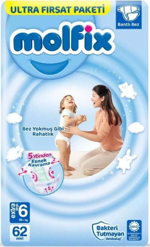 6 Numara Extra Large 62'Li Bebek Bezi 15+ Kg