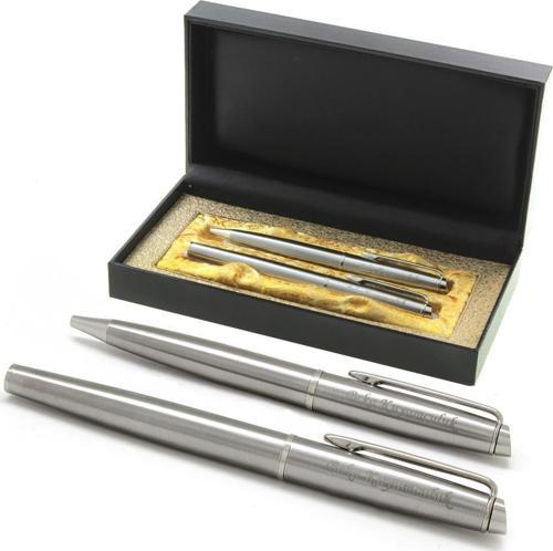Kişiye Özel Krom Roller & Tükenmez Kalem Seti (Mavi)
