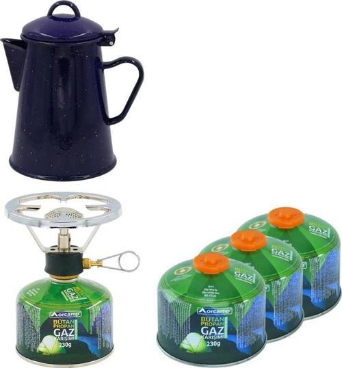 Siboplu Kartuş Ocak+Tüp K-192-230+3 Adet 230 gr Tüp+Retro Emaye Demlik ORC-002-B3