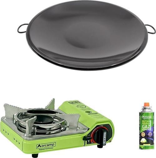 Tekli Mini Portatif Ocak Yeşil+1 Adet Kartuş KTS 227+Emaye Sac Katmer ORC-015-B1