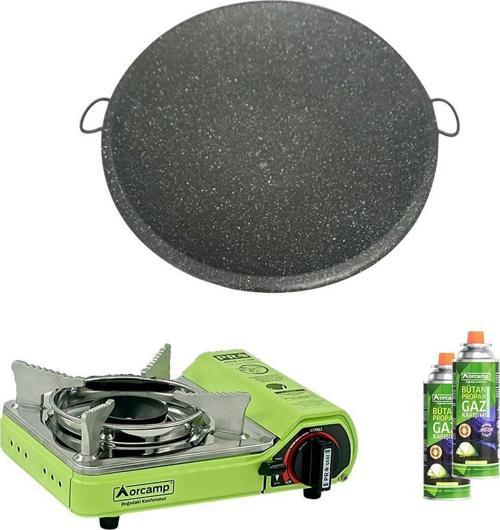 Tekli Mini Portatif Ocak Yeşil+2 Adet Kartuş KTS 227+Granit Sac Katmer ORC-015-A2