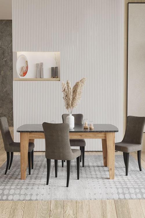 Avrupa 4 Sandalye 1 Sabit Masa Yemek Masası Takımı 4 Kişilik - Atlantik Çam