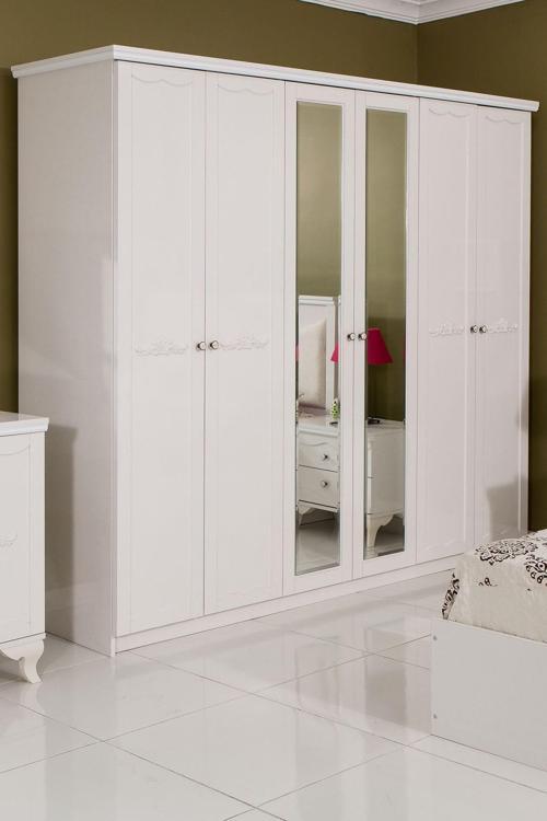Bianco Aynalı 6 Kapaklı Gardırop - Beyaz