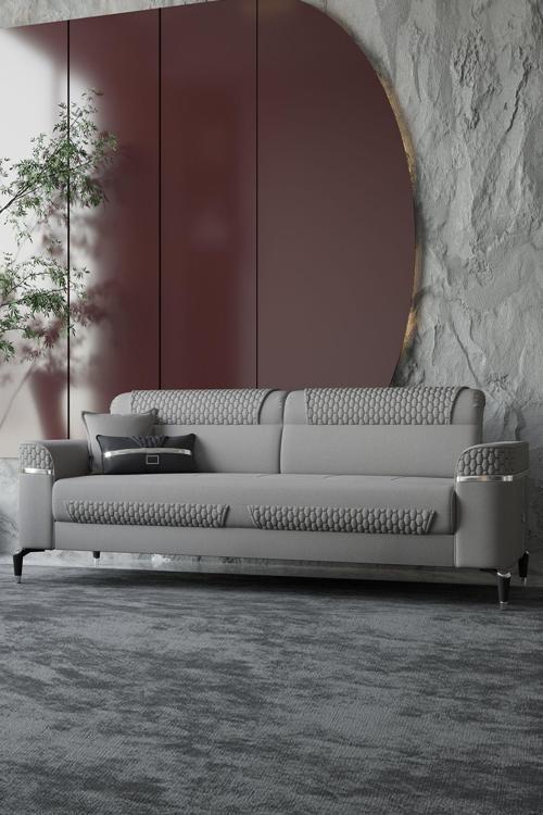 Veyron Üçlü Kanepe Yataklı - Gri
