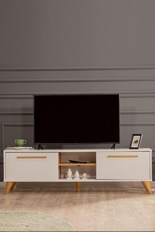 White 160X35 2 Kapaklı Tv Sehpası - Beyaz
