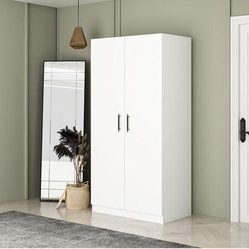 Design 2 Kapaklı Geniş Gardrop-Elbise Dolabı-Kiler-Beyaz Dolap