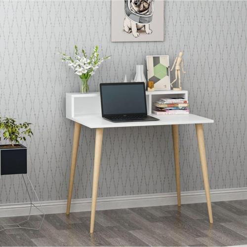 Design Ronas Ahşap Ayaklı Çalışma Masası Beyaz 90Cm