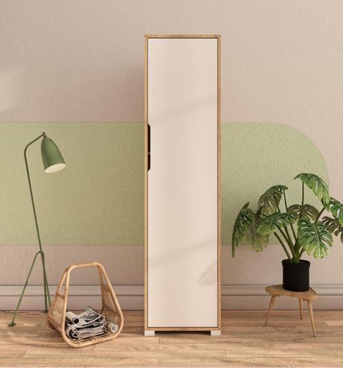 Flora 1 Kapaklı 5 Raflı Gardırop Safir Meşe - Beyaz Elbise Dolabı
