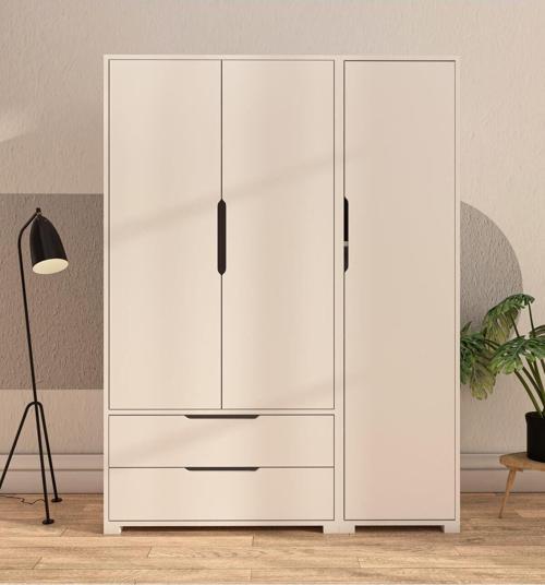 Flora 3 Kapaklı 2 Çekmeceli Gardırop Beyaz Elbise Dolabı