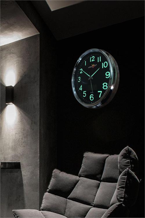 Ters Çalışan Fosforlu Gece Karanlıkta Görünen 32cm Aynadan Okunan İlginç Dijitali Termometreli Duvar Saati