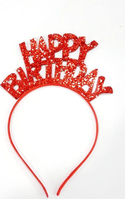 Happy Birthday Yazılı Doğum Günü Parti Tacı Simli Kırmızı