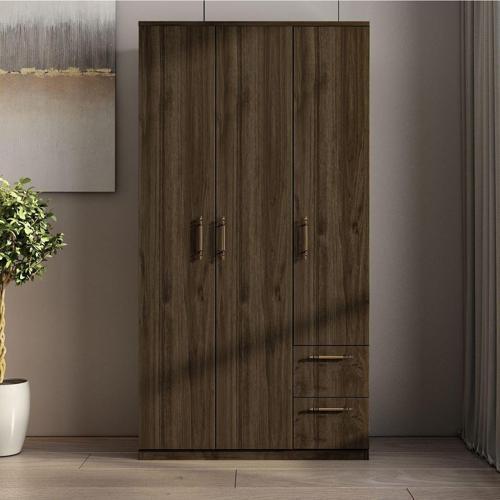 Merlin 3 Kapaklı, Çekmeceli, Raflı Gardırop, Yatak Odası Dolap, Elbise Dolabı İstanbul Ceviz
