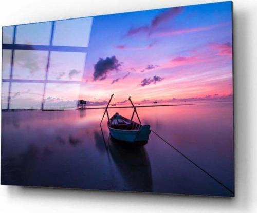 Tekne Gün Batımı Cam Tablo