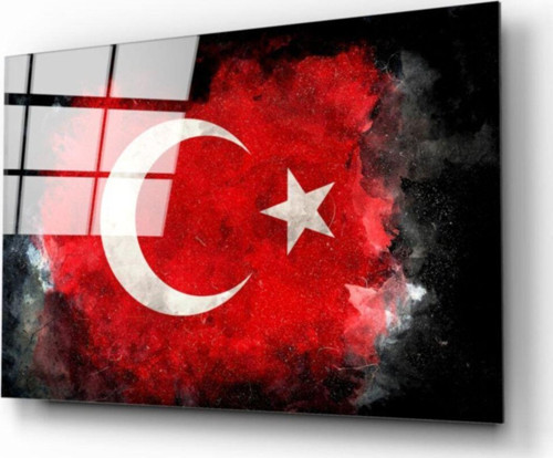 Türk Bayrağı Siyah Fon Cam Tablo