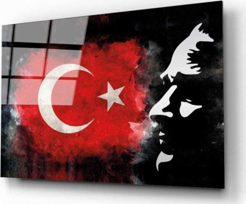 Türk Bayrağı Ve Atatürk Silüeti Cam Tablo
