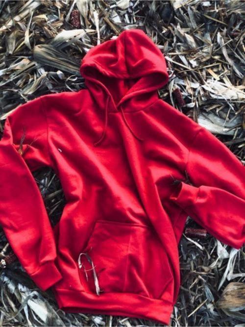 Unisex Kırmızı Kapüşonlu Sweatshirt 001404
