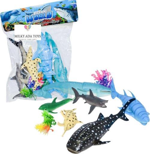 Ocean World Deniz Hayvanları Set Büyük Boy 9 Parça Köpekbalıkları Shark