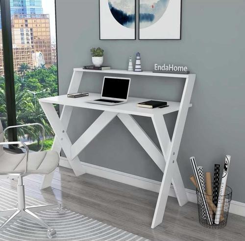 Home Enda X Ayaklı Raflı Ders Çalışma Masası 50x90 cm Beyaz