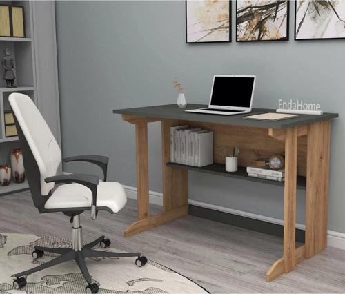 Home Enda Pillar Kütüphaneli Geniş Çalışma Masası 100x56 Cm Çam - Antrasit
