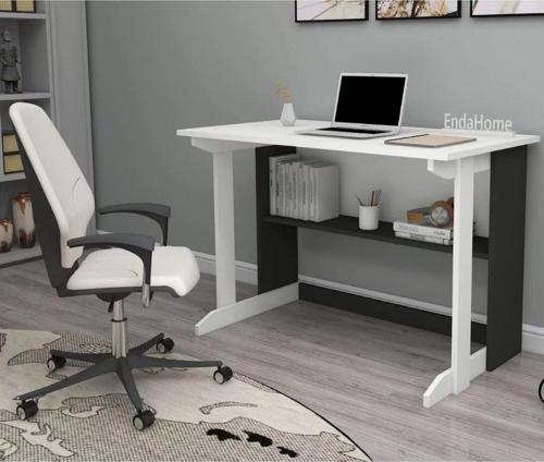 Home Enda Pillar Kütüphaneli Geniş Çalışma Masası 100x56 Cm Beyaz - Antrasit