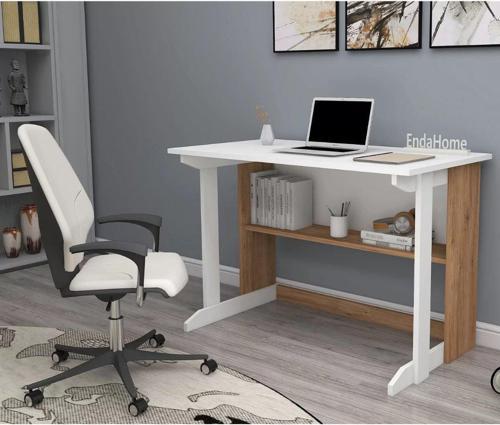 Home Enda Pillar Kütüphaneli Geniş Çalışma Masası 100x56 Cm Atlantik Çam - Beyaz