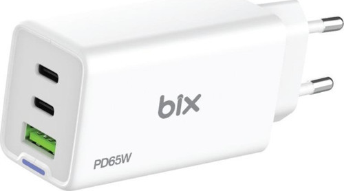 Bix Bx3p66g Gan 65w 2xtype-c 1xUsb 3 Portlu Hızlı şarj adaptörü -Beyaz 2