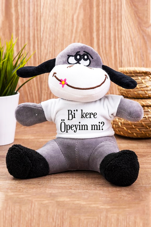 Bi' Kere Öpeyim Mi Yazılı Tişörtlü Peluş Eşek 25 Cm