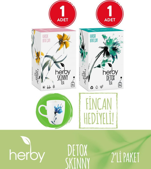 Bitki Çayı 2'li Detoks Paketi (Detox Tea, Skinny Tea) Fincan Hediyeli