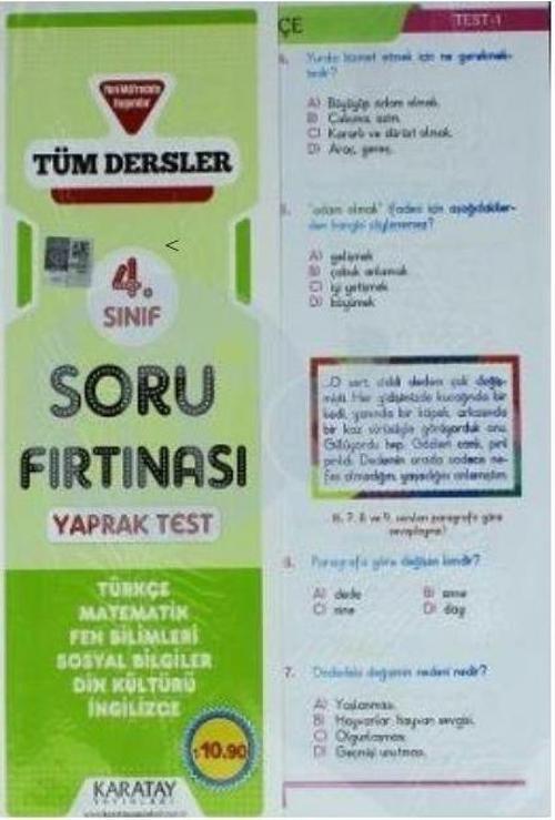 Karatay 4. Sınıf Tüm Dersler Soru Fırtınası Yaprak Test