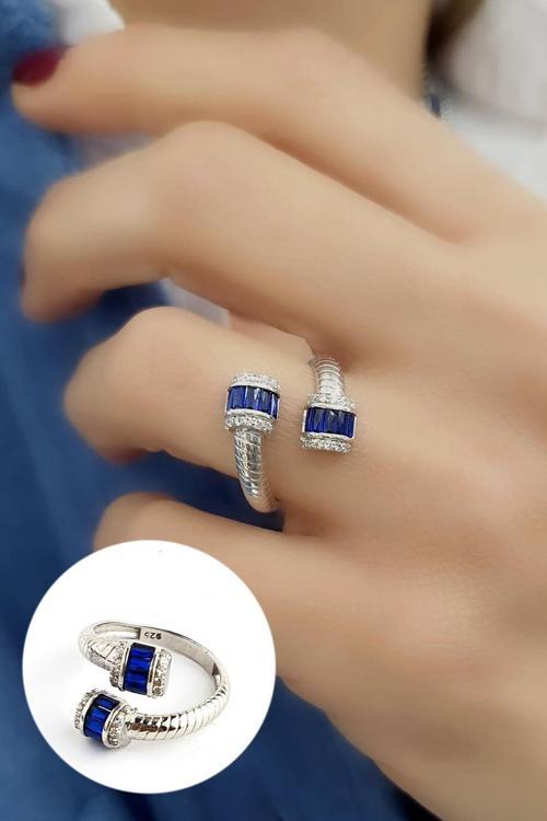 Baget Lacivert Zirkon Taşlı 925ayar Gümüş Luxury Tasarım Ayarlanabilir Yüzük