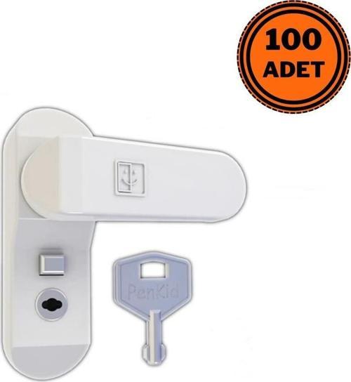 100 Adet Penkid Pvc Çocuk Emniyet Güvenlik Kilidi Anahtarlı Beyaz