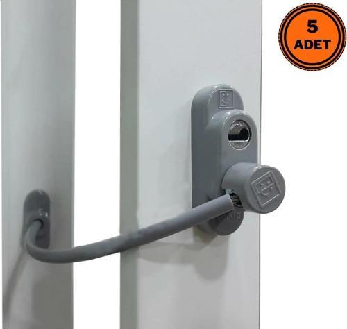 5 Adet Penkid Çelik Halatlı Pvc Pencere Çocuk Emniyet Kilidi Gri