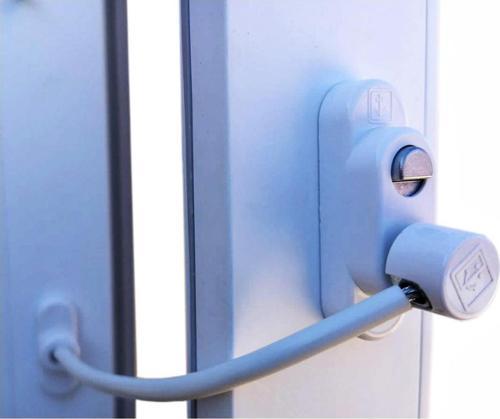 Düğmeli Çelik Halatlı Pvc Pencere Emniyet Kilidi Beyaz