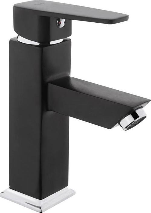 Kare Slim Tek Gövde Sabit Lavabo Bataryası Mat Siyah