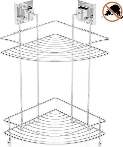 Tekno Tel EF-253 Yapışkanlı 2 Katlı Köşelik Banyo Rafı Krom 