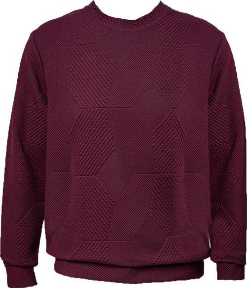 Bol Kesim O Yaka Kapitone Etnik Desenli Bordo Sweatshirt