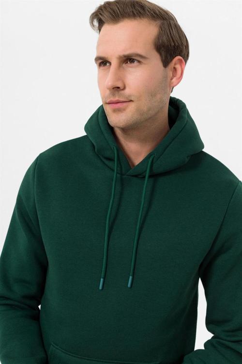 Kapüşonlu Yaka Regular Kalıp Düz Yeşil Sweatshirt
