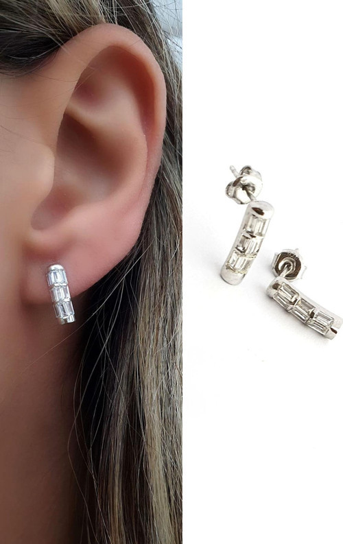Baget Zirkon Taşlı 925ayar Gümüş Luxury Tasarım Küpe