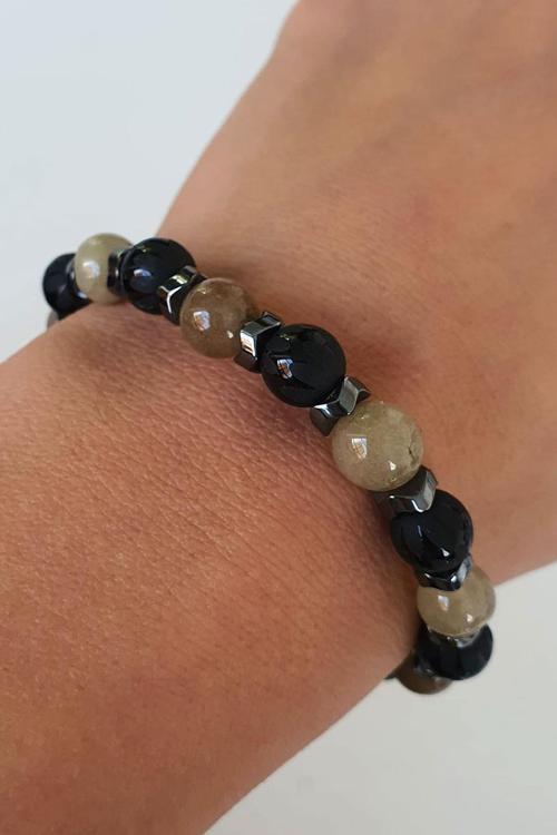 Oniks Hematit ve Yeşim Taşlı El İşi doğal taş bileklik