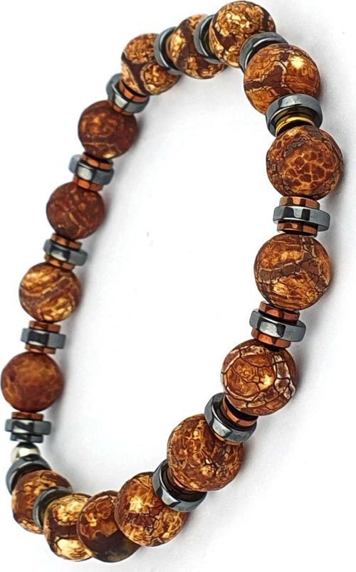 Tibet Akik Ve hematit Taşlı Tasarım El İşi Doğal Taş BIileklik