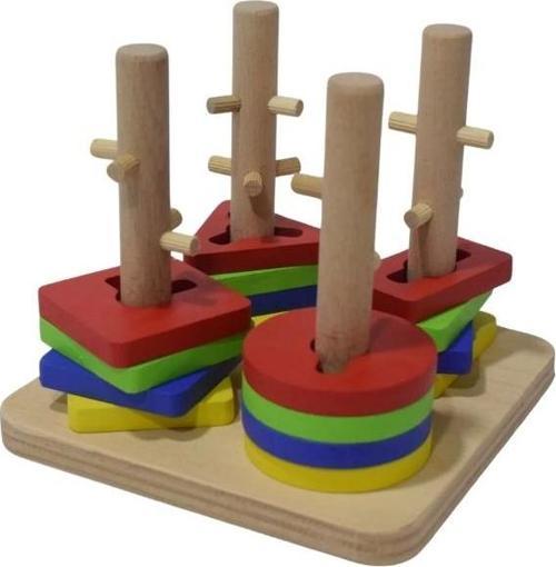 Eğitici Ahşap Şekilli Montessori Kare geçmeli Bul tak (21 parça) Oyunu Kokusuz, Sağlıklı, Boyası Çık