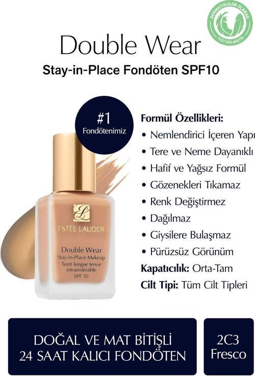 Doğal Ve Mat Bitişli - Double Wear Stay-İn-Place Fondöten Spf 10 ( 2C3 Fresco ) - 30 Ml
