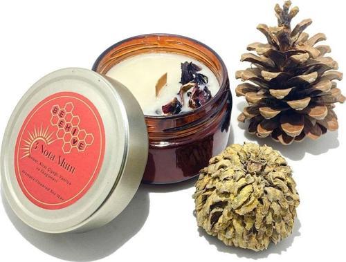 Beehive 3 Nota Hediyelik Mum Soy Wax Candle Doğal Soya Mum Amber Şişe 200 gr.