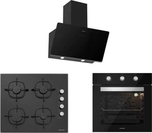 Siyah Cam Ankastre Set(3457 Soho 60+Cs5335B01+Bo6503B01)