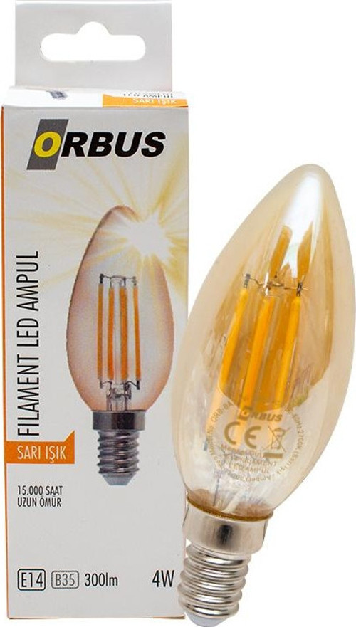Orbus Orb-Ba3 Fılament Bulb B35 4 Watt E14 300 Lmn Amber Sarı Led Ampül