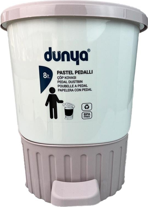 Dünya Çöp Kovası 8 Litre Pedallı Pastel Renkli Royaleks-01069