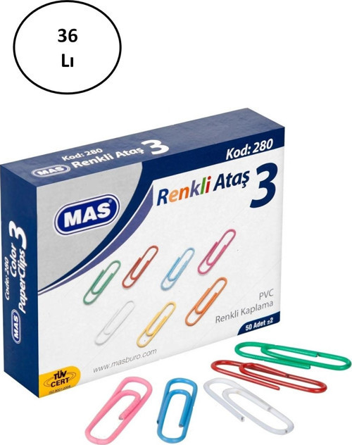 280 Renkli Ataş Pvc Kaplı 28 Mm 36'Lı