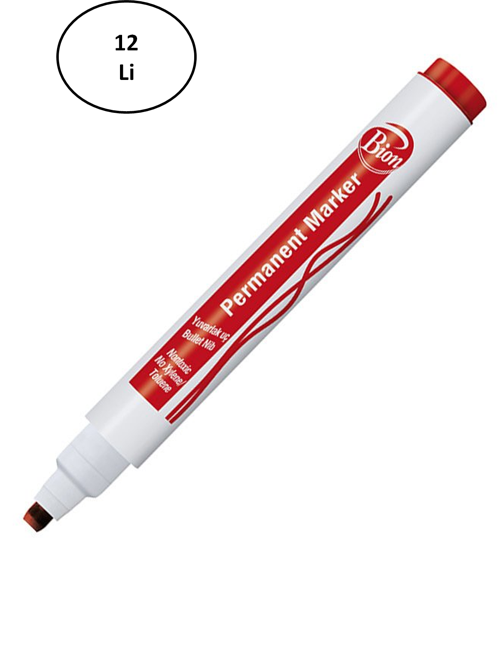 9177 Bion Permanent Marker Kesik Uç Kırmızı 12'Li