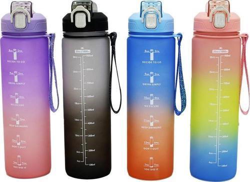 Renkli - Suluk Matara Plastikpipetli 1Lt Plastik Suluk Matara Kilitli Kapaklı - Ölçekli